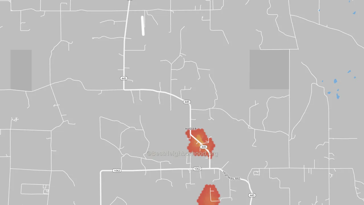 Walk Grade map of 70442, LA, walkable areas in green and car-dependent areas in red