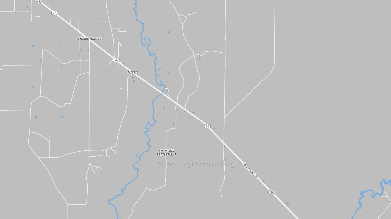 Walk Grade map of 70654, LA, walkable areas in green and car-dependent areas in red