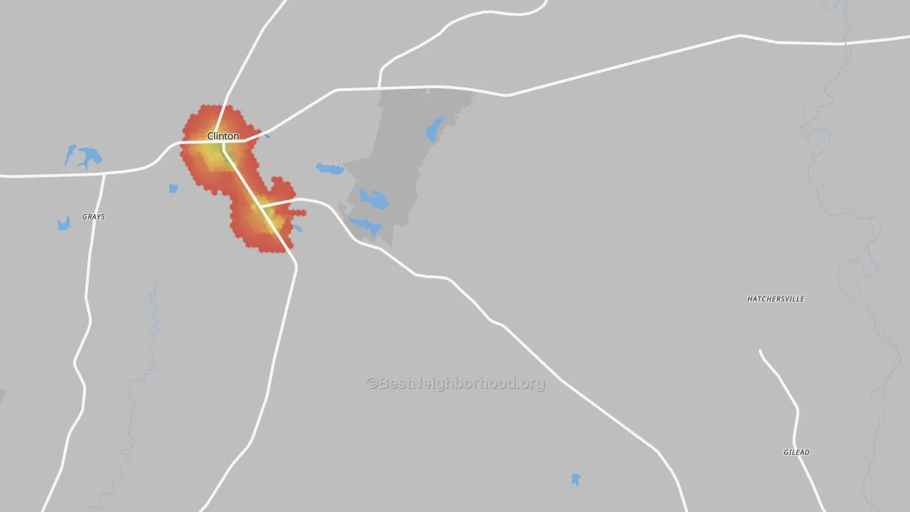 Walk Grade map of 70722, LA, walkable areas in green and car-dependent areas in red