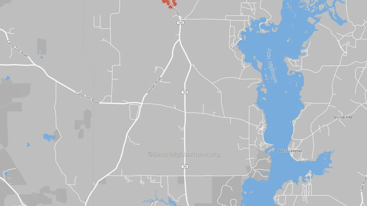 Walk Grade map of 71023, LA, walkable areas in green and car-dependent areas in red