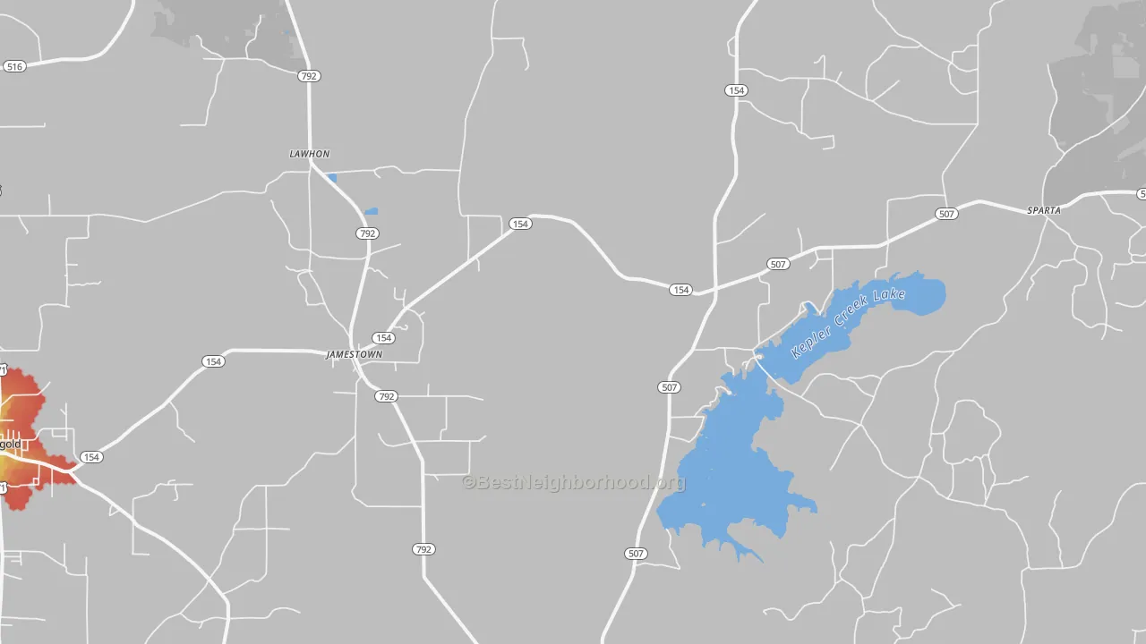 Walk Grade map of 71045, LA, walkable areas in green and car-dependent areas in red