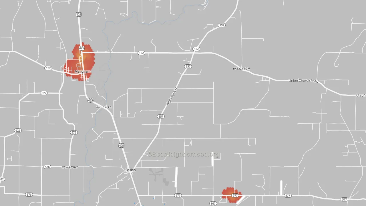 Walk Grade map of 71219, LA, walkable areas in green and car-dependent areas in red