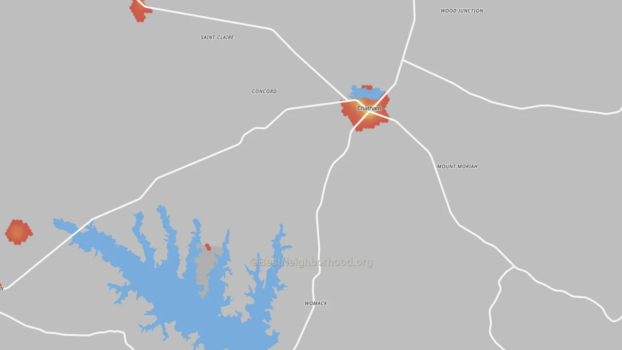 Walk Grade map of 71226, LA, walkable areas in green and car-dependent areas in red
