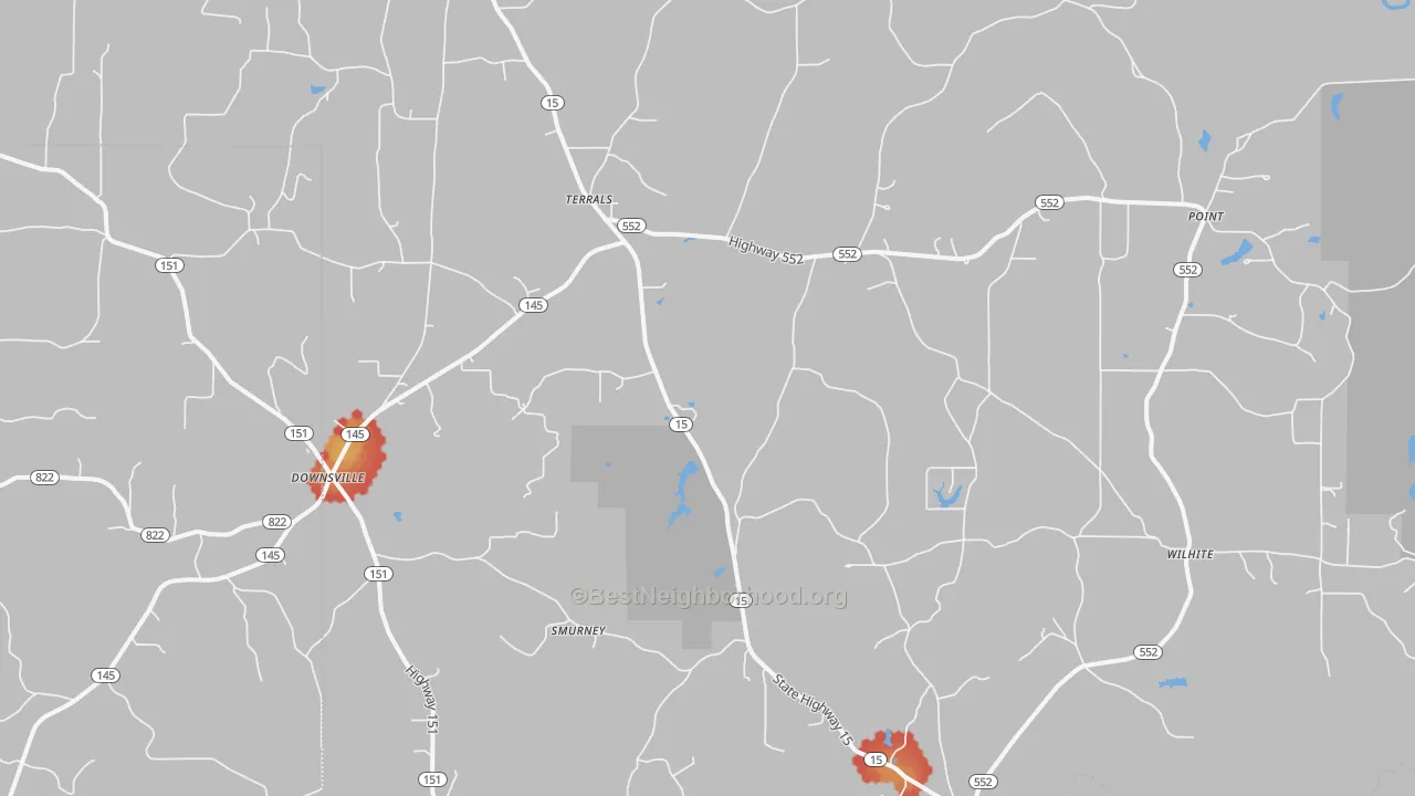 Walk Grade map of 71234, LA, walkable areas in green and car-dependent areas in red