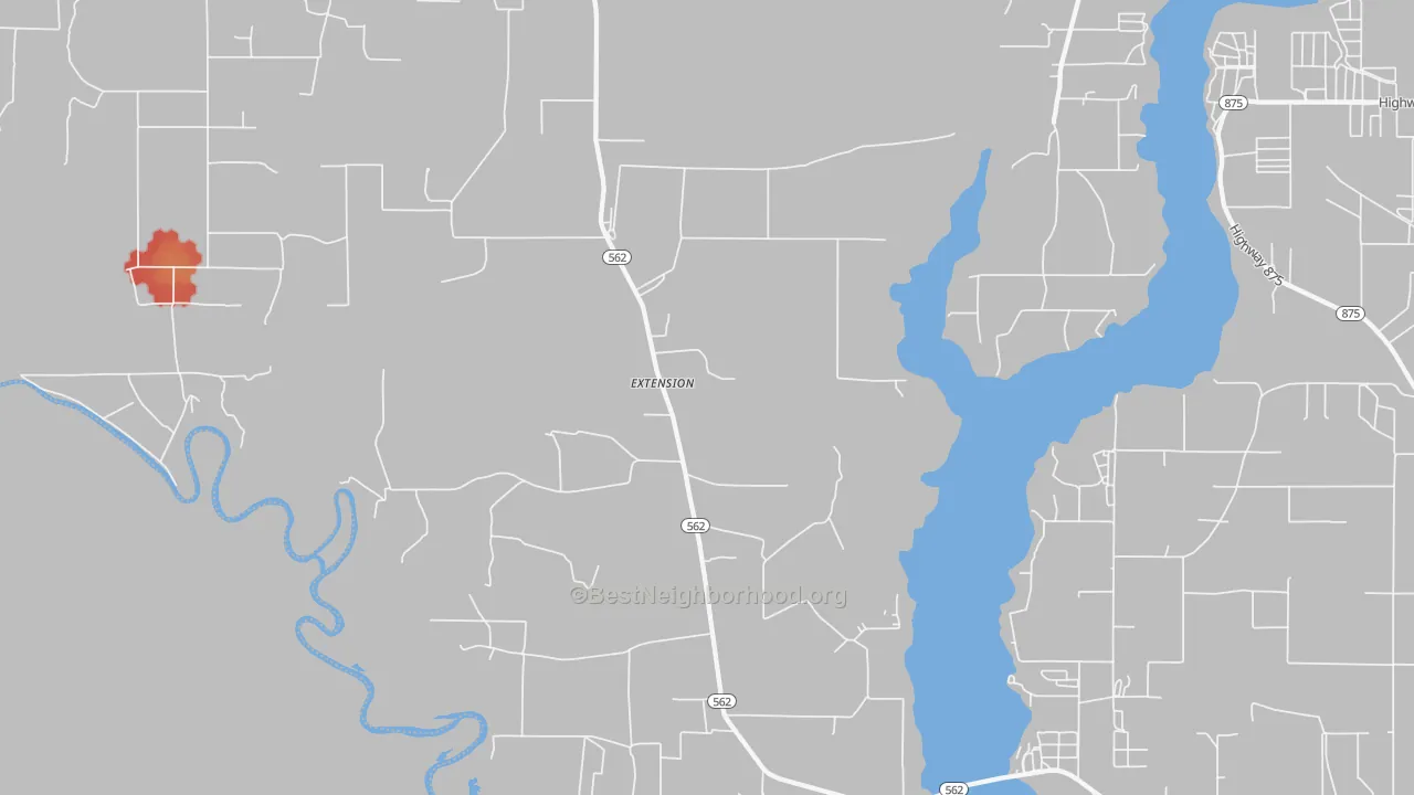 Walk Grade map of 71243, LA, walkable areas in green and car-dependent areas in red