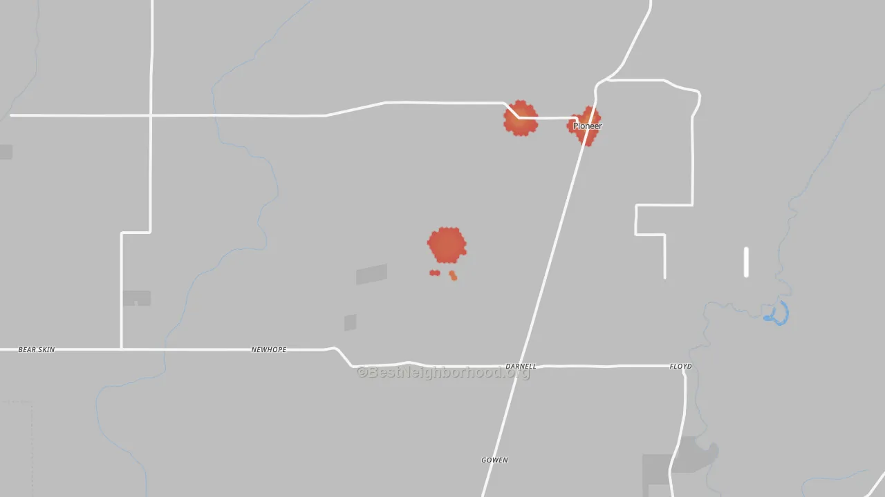 Walk Grade map of 71266, LA, walkable areas in green and car-dependent areas in red