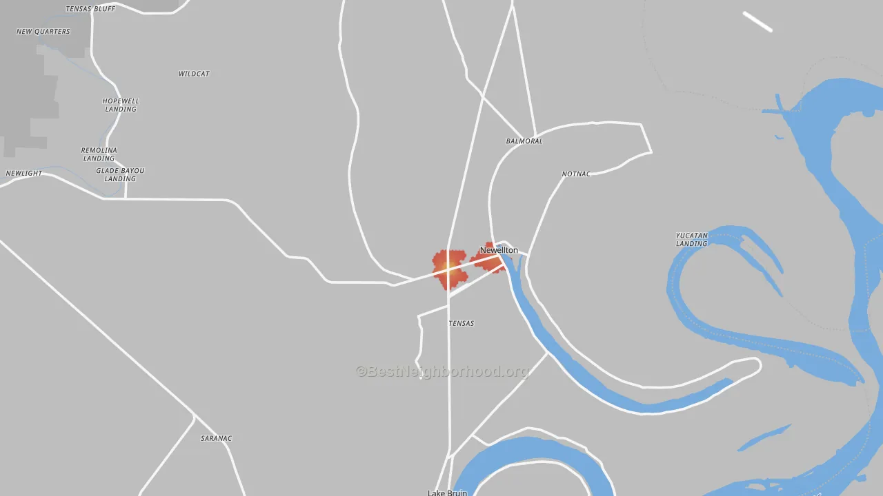 Walk Grade map of 71357, LA, walkable areas in green and car-dependent areas in red