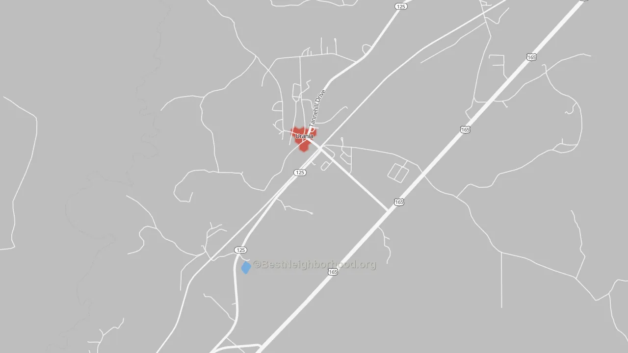 Walk Grade map of 71480, LA, walkable areas in green and car-dependent areas in red
