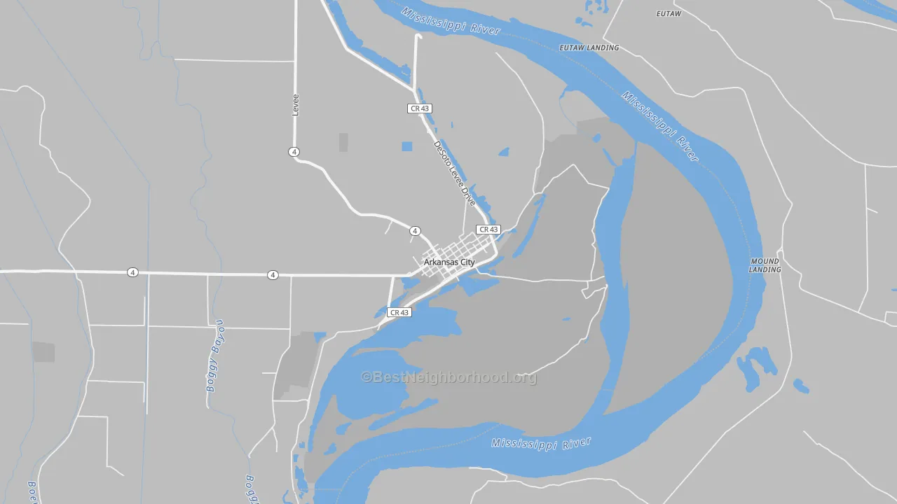 Walk Grade map of 71630, AR, walkable areas in green and car-dependent areas in red
