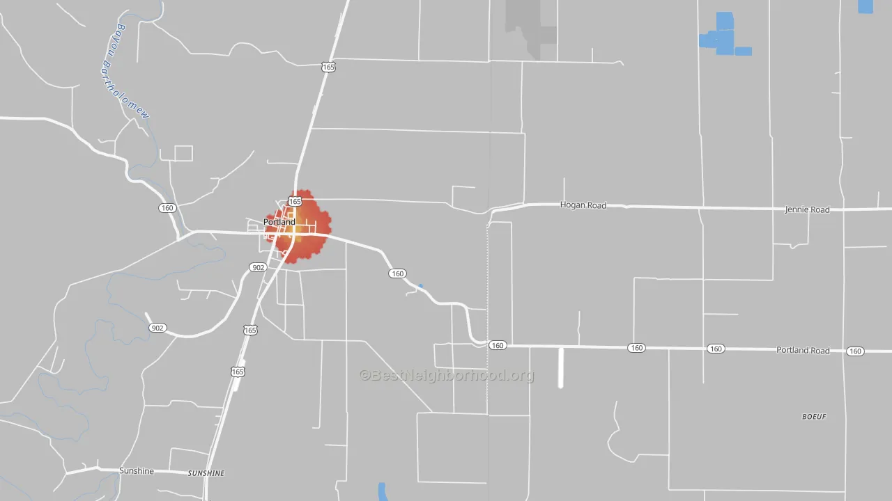 Walk Grade map of 71663, AR, walkable areas in green and car-dependent areas in red