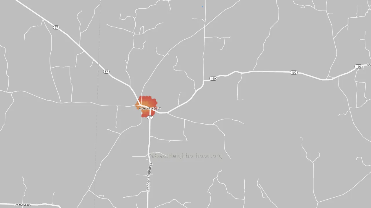 Walk Grade map of 71758, AR, walkable areas in green and car-dependent areas in red