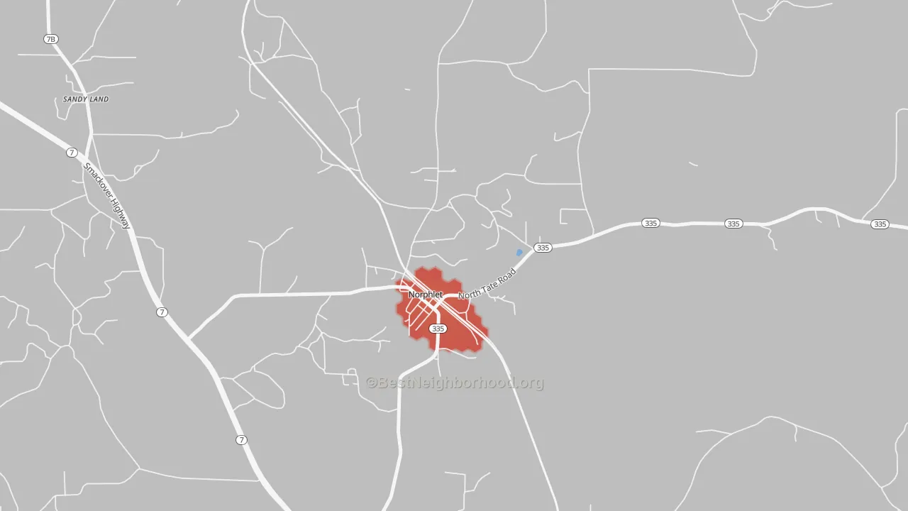 Walk Grade map of 71759, AR, walkable areas in green and car-dependent areas in red