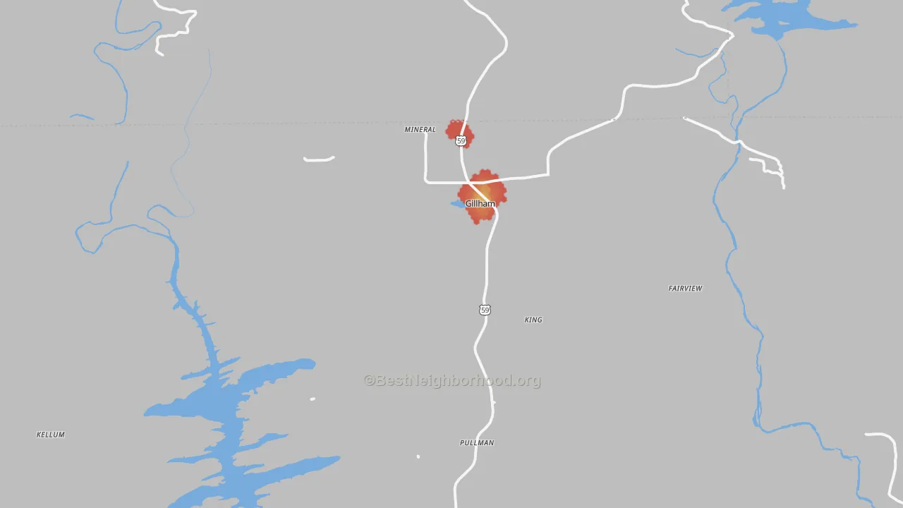 Walk Grade map of 71841, AR, walkable areas in green and car-dependent areas in red