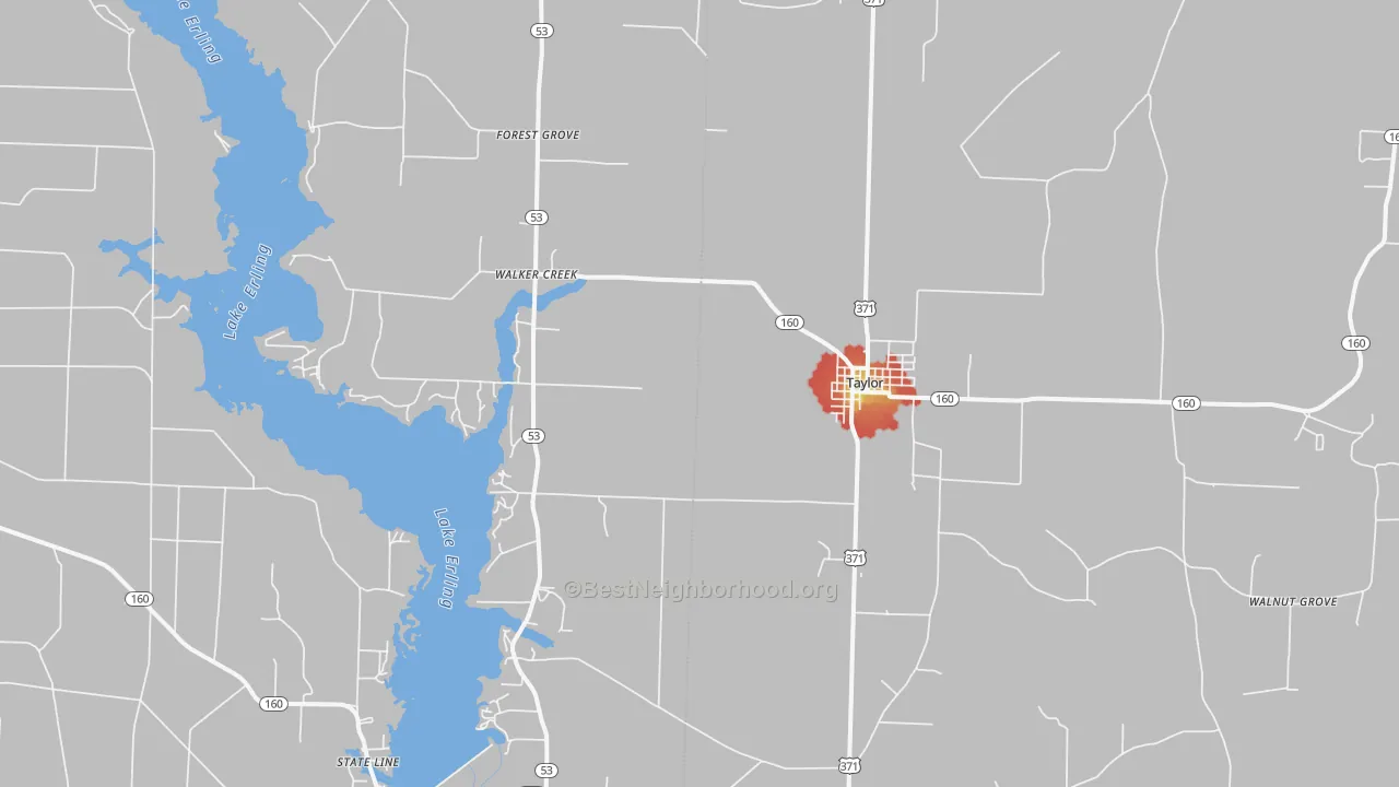 Walk Grade map of 71861, AR, walkable areas in green and car-dependent areas in red