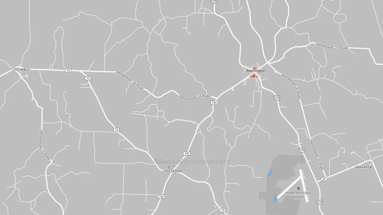 Walk Grade map of 71862, AR, walkable areas in green and car-dependent areas in red