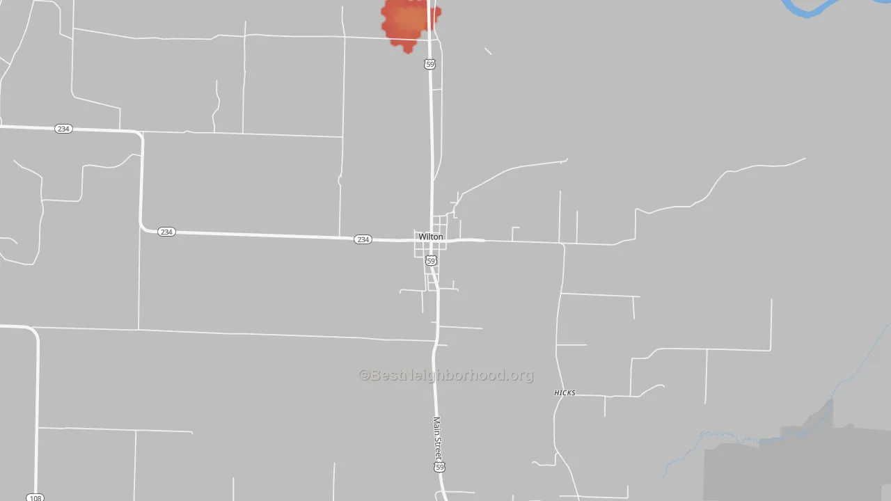 Walk Grade map of 71865, AR, walkable areas in green and car-dependent areas in red
