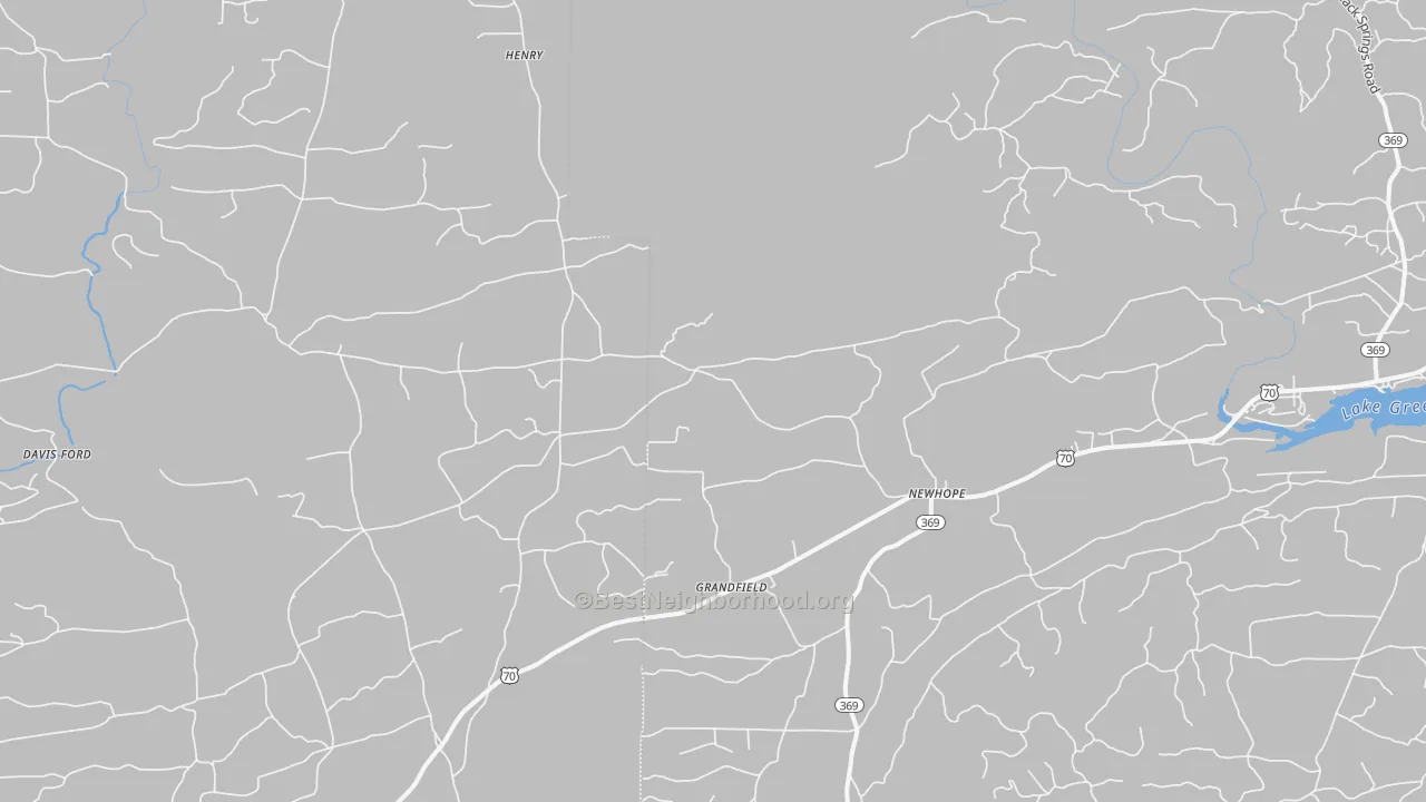 Walk Grade map of 71959, AR, walkable areas in green and car-dependent areas in red