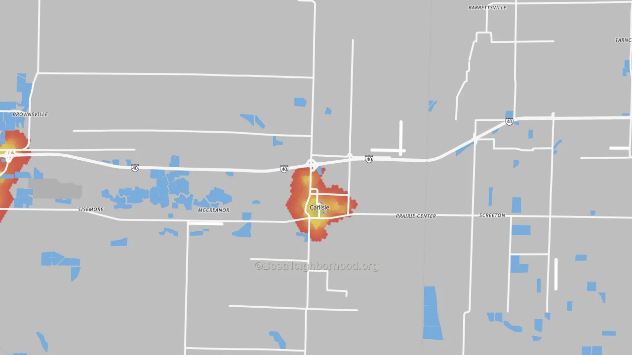 Walk Grade map of 72024, AR, walkable areas in green and car-dependent areas in red
