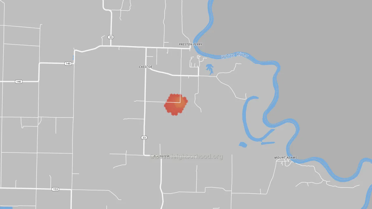 Walk Grade map of 72026, AR, walkable areas in green and car-dependent areas in red