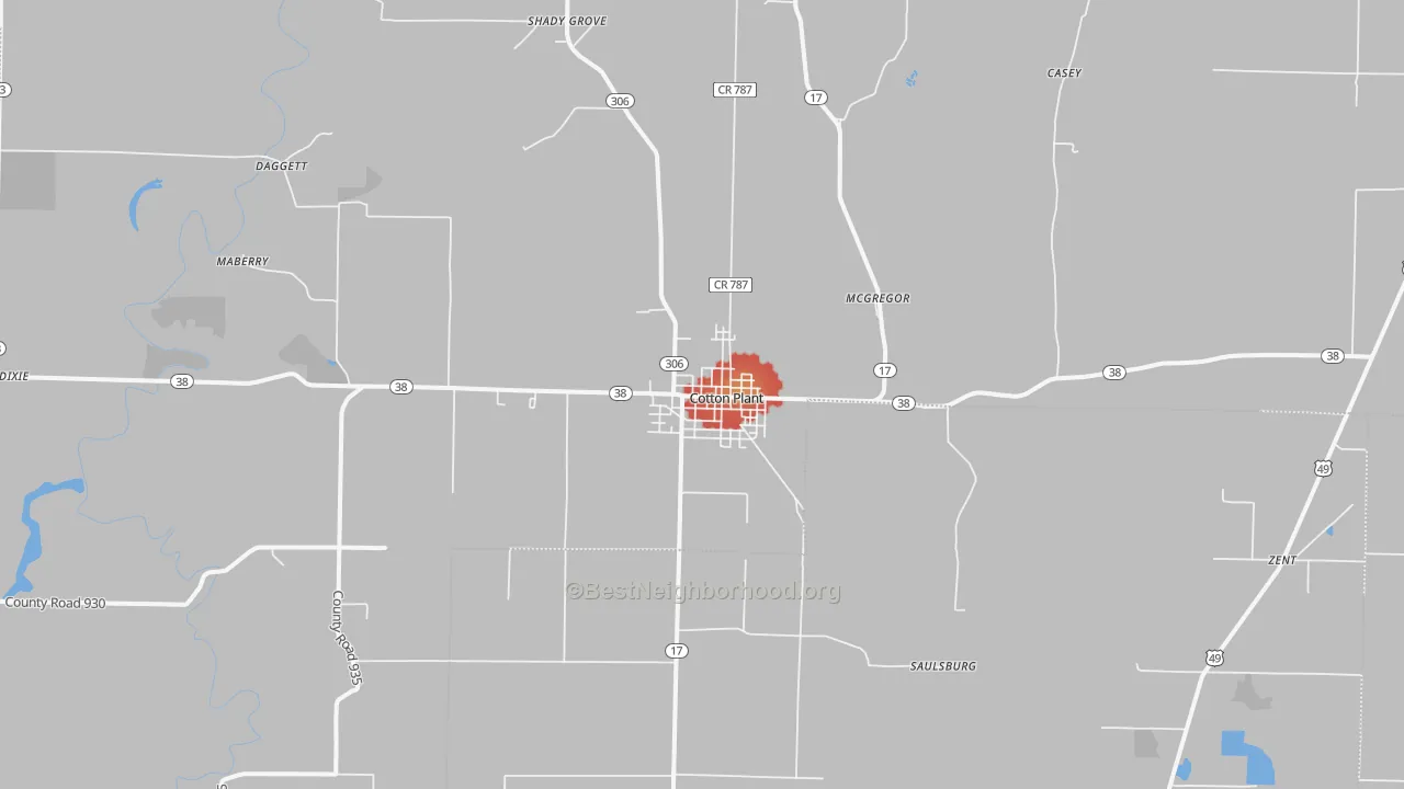 Walk Grade map of 72036, AR, walkable areas in green and car-dependent areas in red