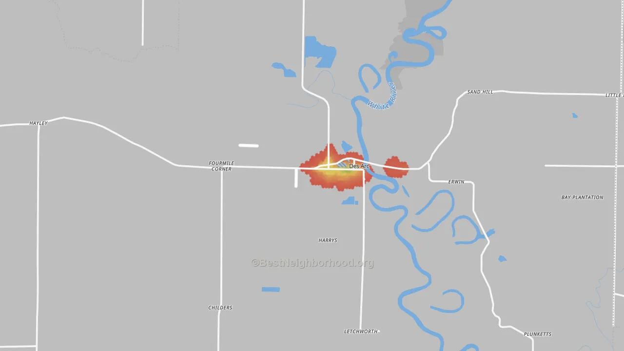 Walk Grade map of 72040, AR, walkable areas in green and car-dependent areas in red