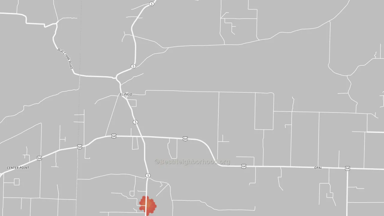 Walk Grade map of 72045, AR, walkable areas in green and car-dependent areas in red