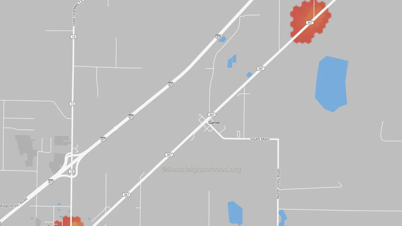 Walk Grade map of 72052, AR, walkable areas in green and car-dependent areas in red