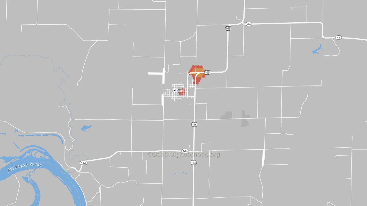 Walk Grade map of 72055, AR, walkable areas in green and car-dependent areas in red