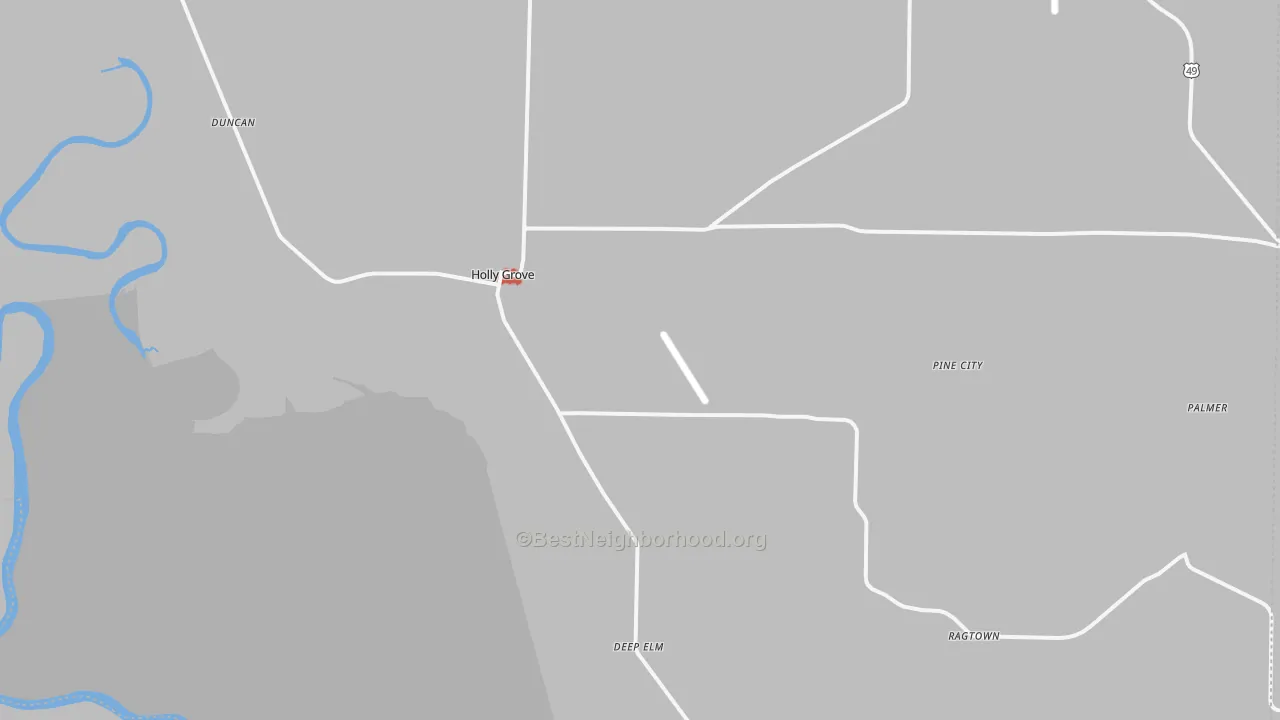 Walk Grade map of 72069, AR, walkable areas in green and car-dependent areas in red