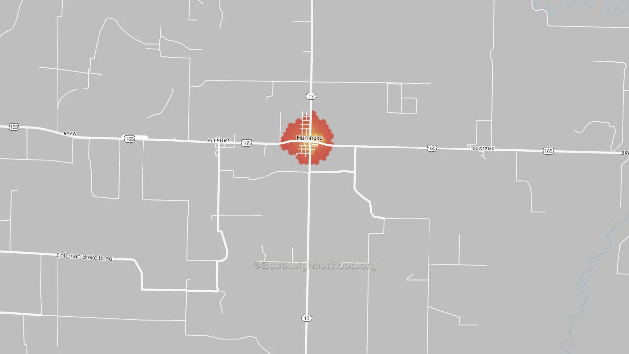 Walk Grade map of 72072, AR, walkable areas in green and car-dependent areas in red