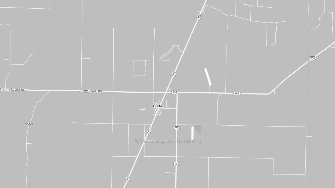 Walk Grade map of 72074, AR, walkable areas in green and car-dependent areas in red