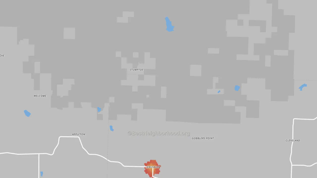 Walk Grade map of 72080, AR, walkable areas in green and car-dependent areas in red