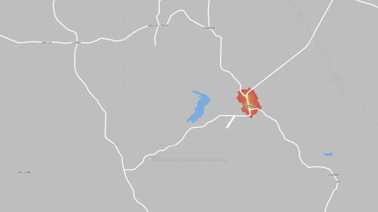Walk Grade map of 72084, AR, walkable areas in green and car-dependent areas in red