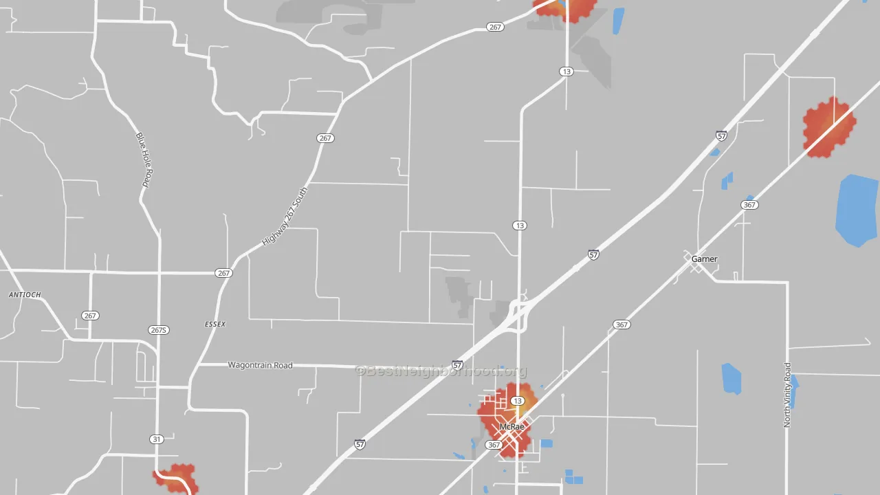 Walk Grade map of 72102, AR, walkable areas in green and car-dependent areas in red