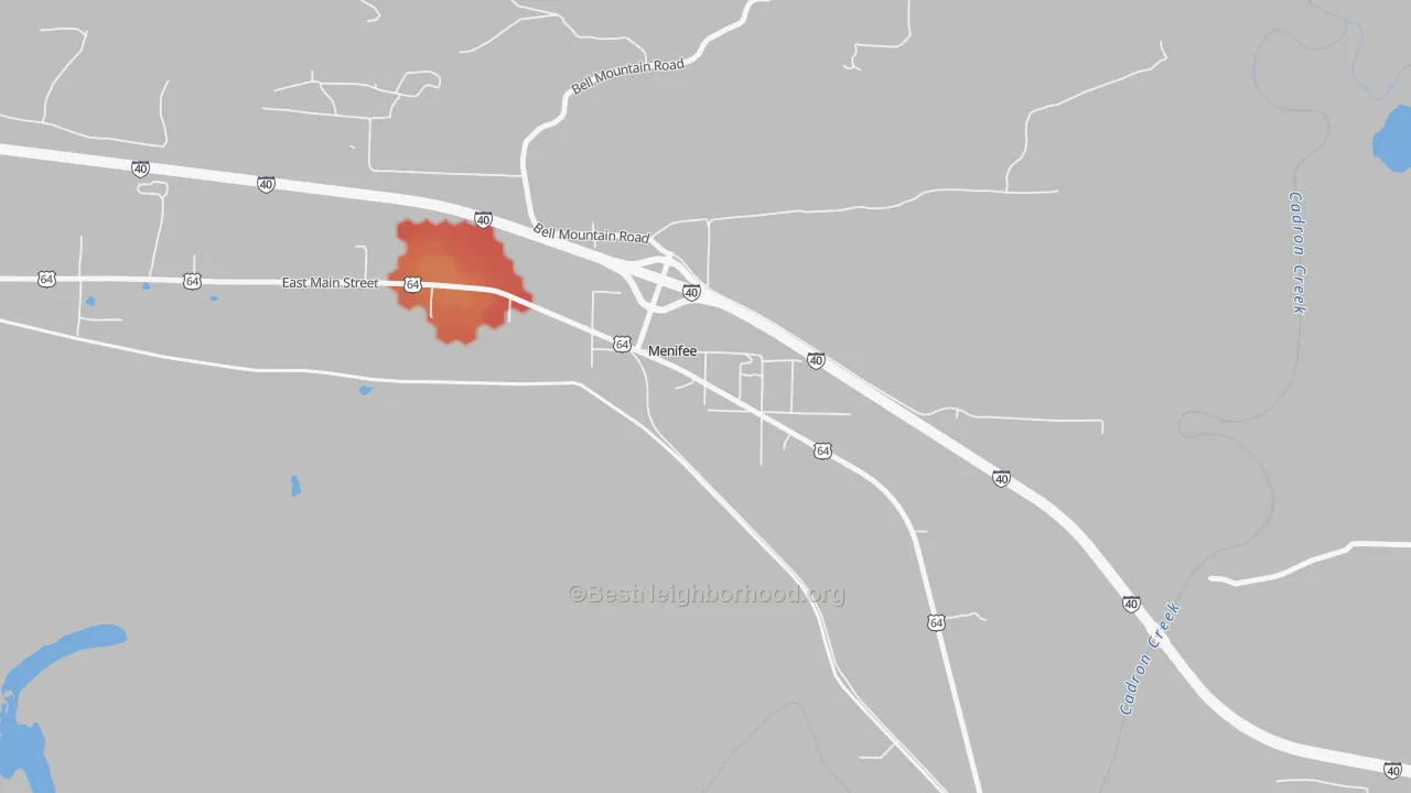 Walk Grade map of 72107, AR, walkable areas in green and car-dependent areas in red
