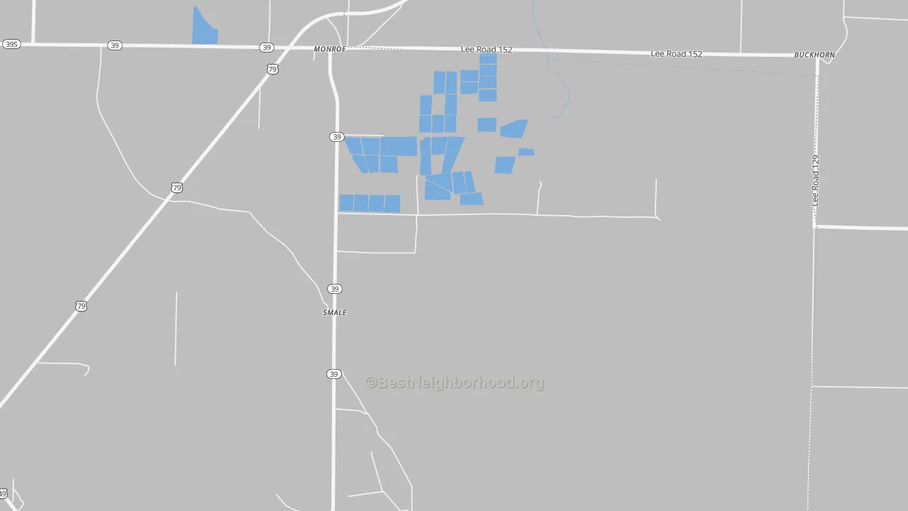 Walk Grade map of 72108, AR, walkable areas in green and car-dependent areas in red