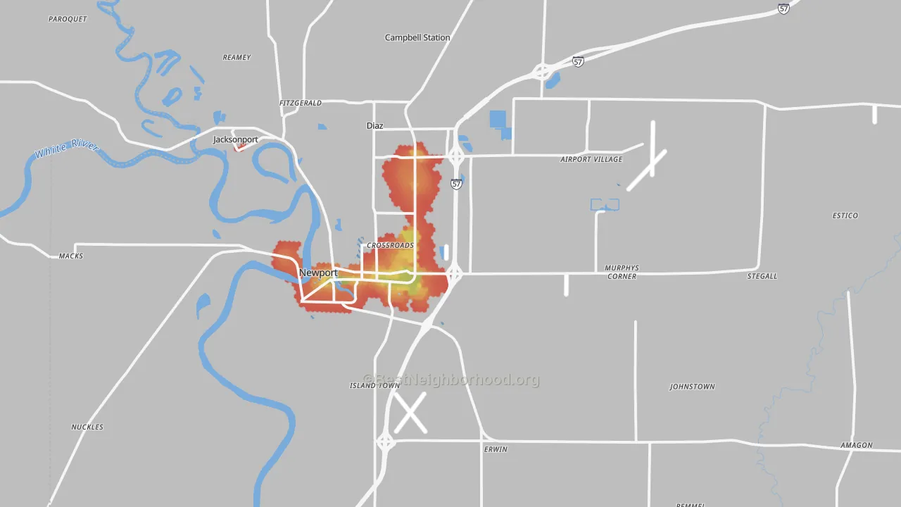 Walk Grade map of 72112, AR, walkable areas in green and car-dependent areas in red