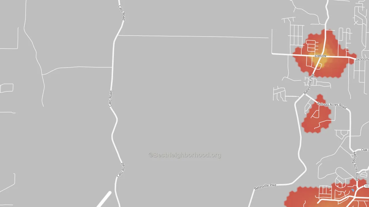 Walk Grade map of 72119, AR, walkable areas in green and car-dependent areas in red