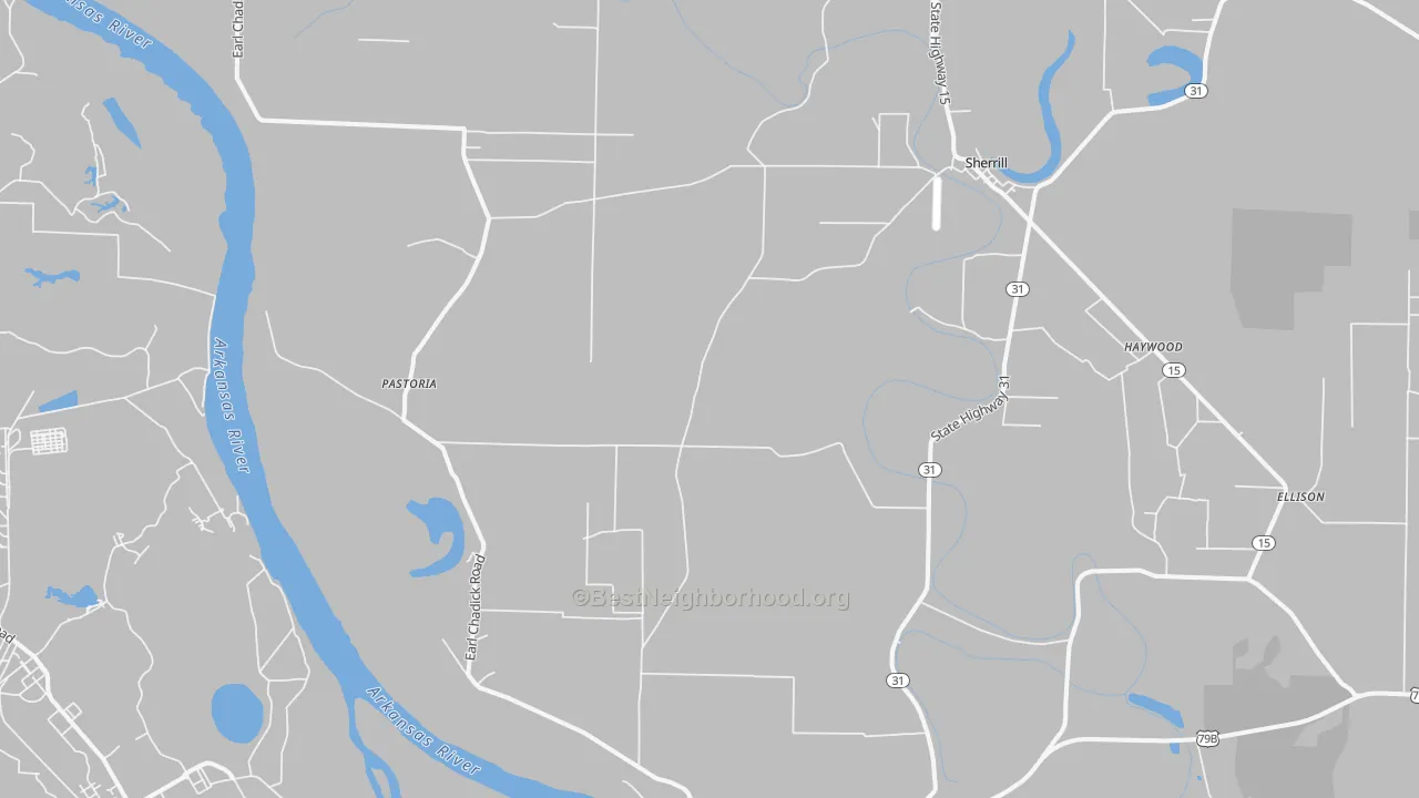 Walk Grade map of 72152, AR, walkable areas in green and car-dependent areas in red
