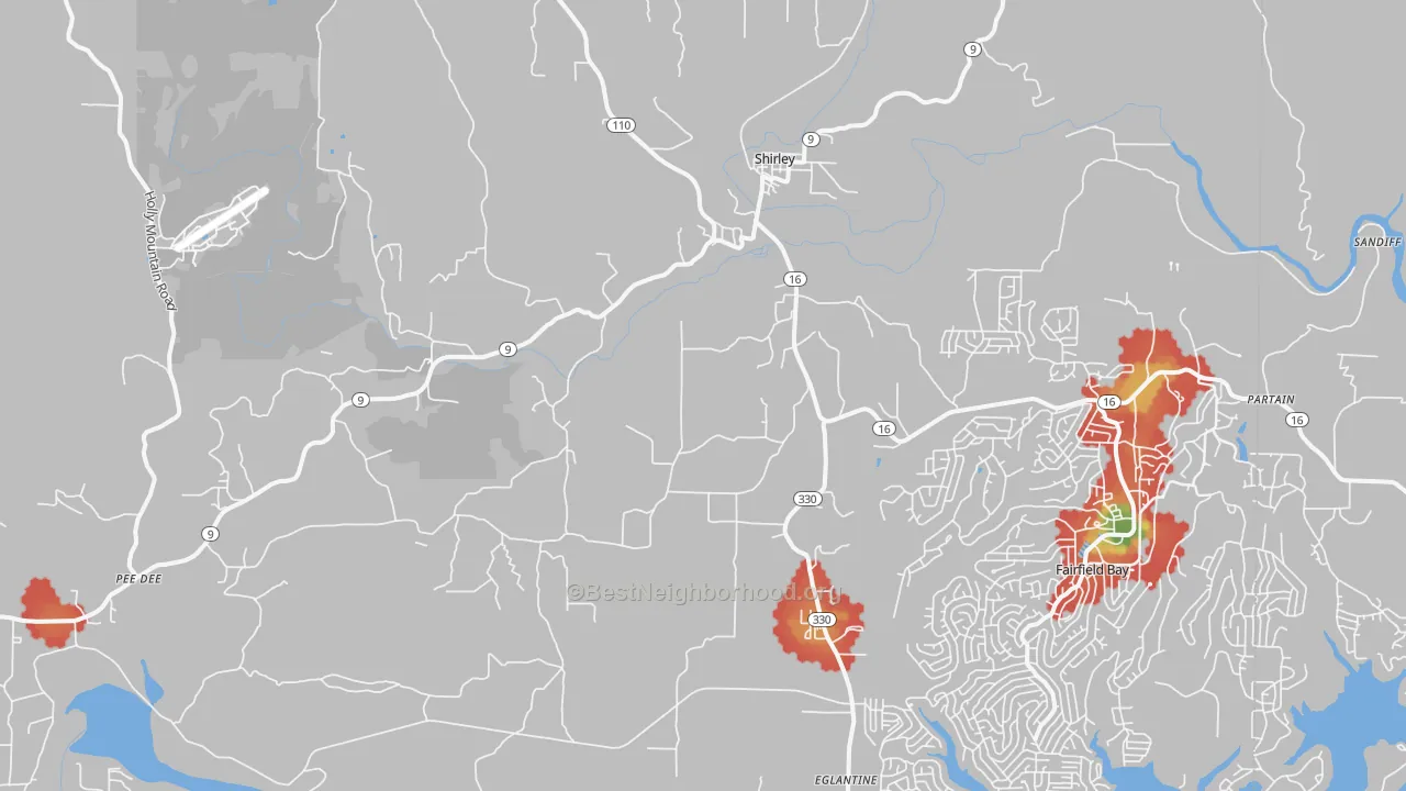 Walk Grade map of 72153, AR, walkable areas in green and car-dependent areas in red