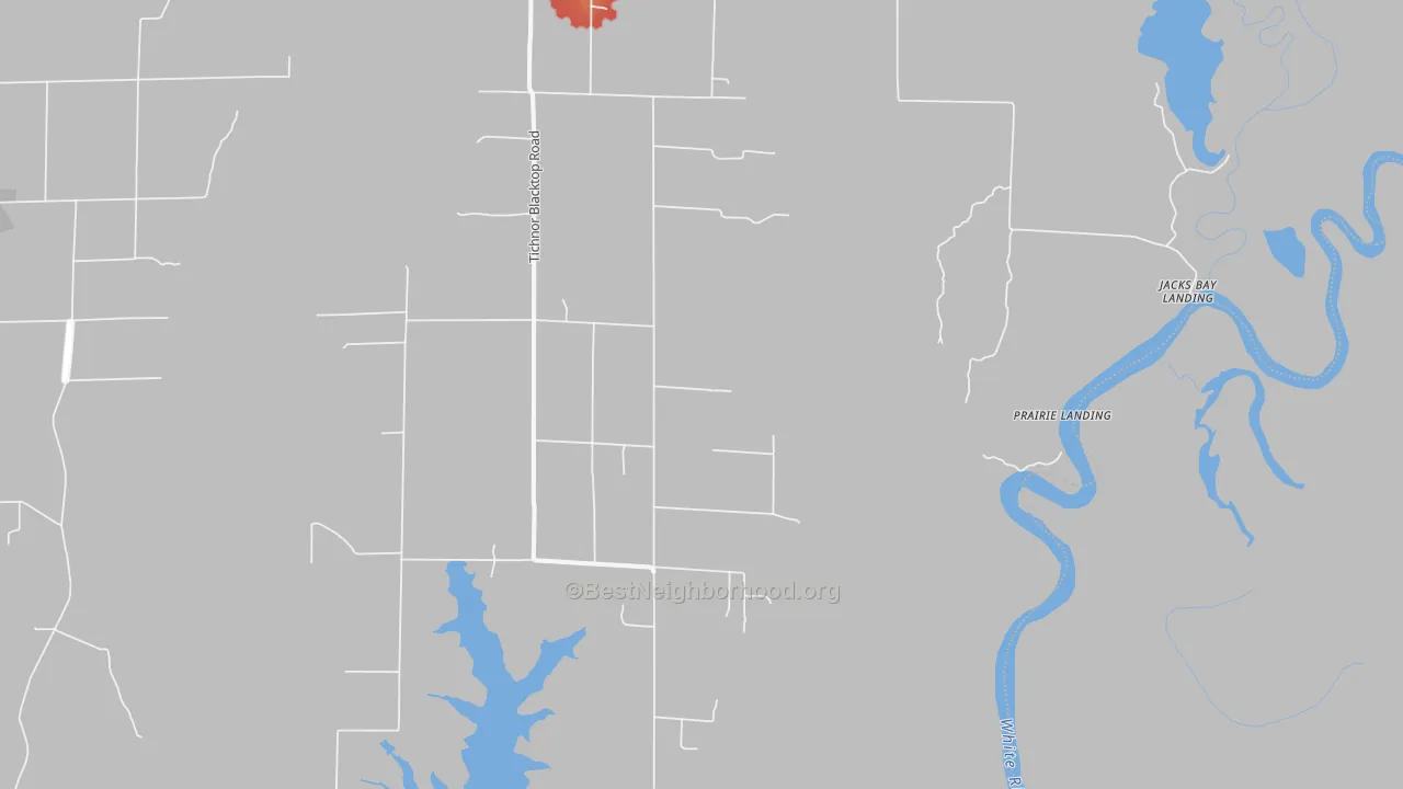 Walk Grade map of 72166, AR, walkable areas in green and car-dependent areas in red