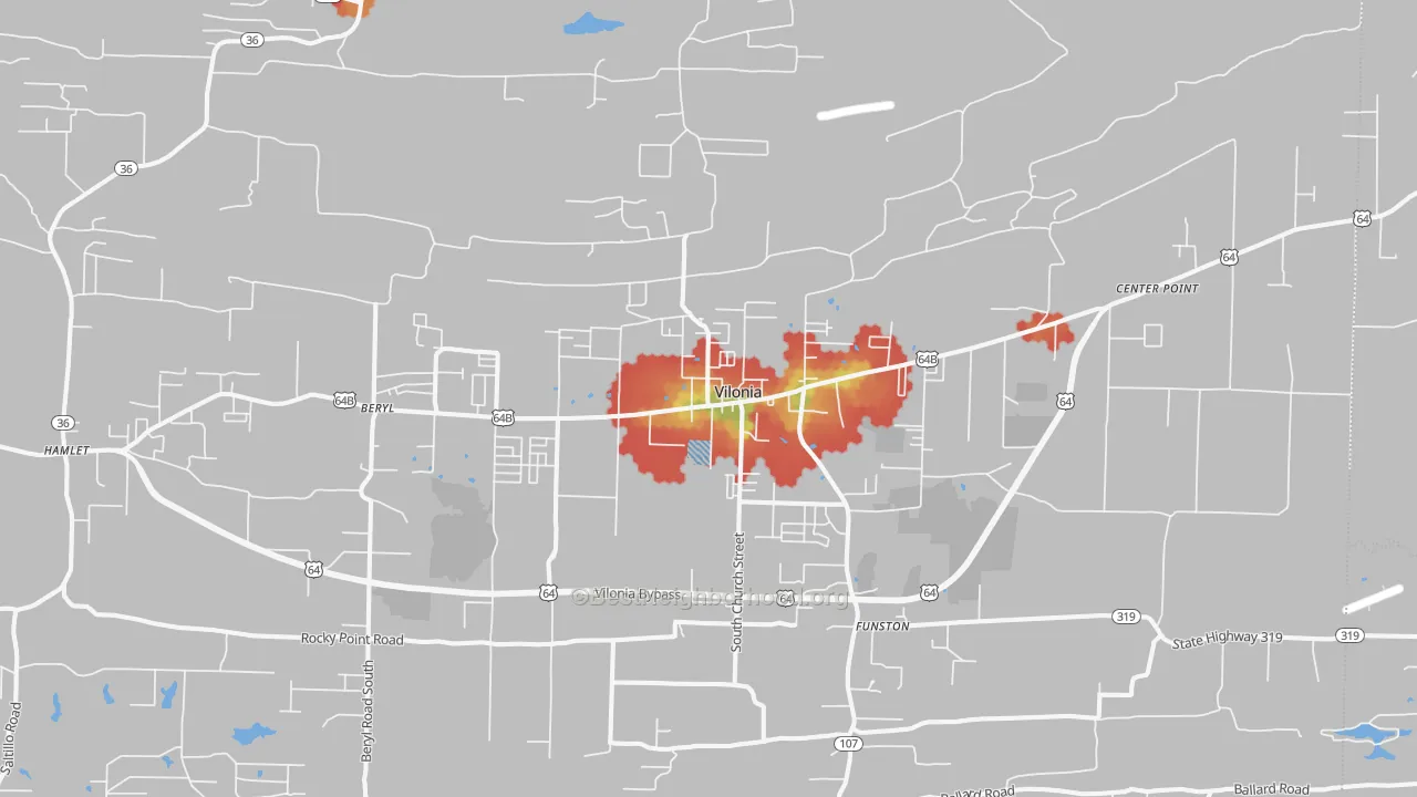 Walk Grade map of 72173, AR, walkable areas in green and car-dependent areas in red
