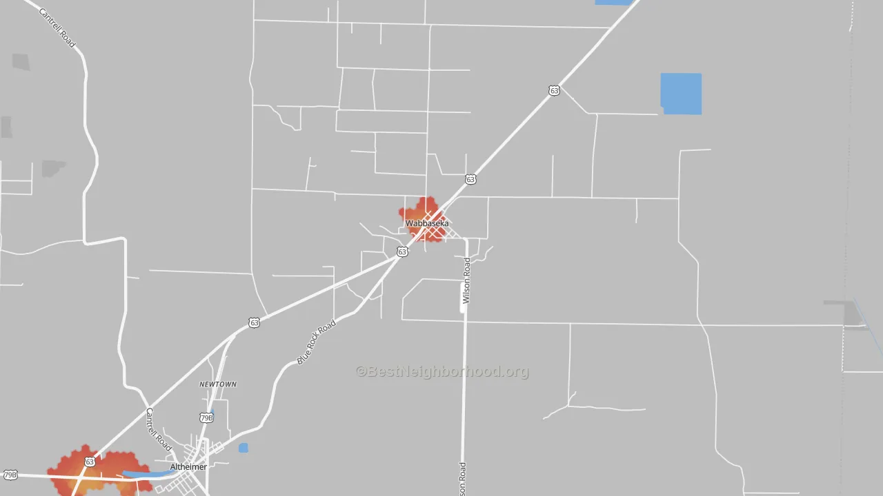 Walk Grade map of 72175, AR, walkable areas in green and car-dependent areas in red