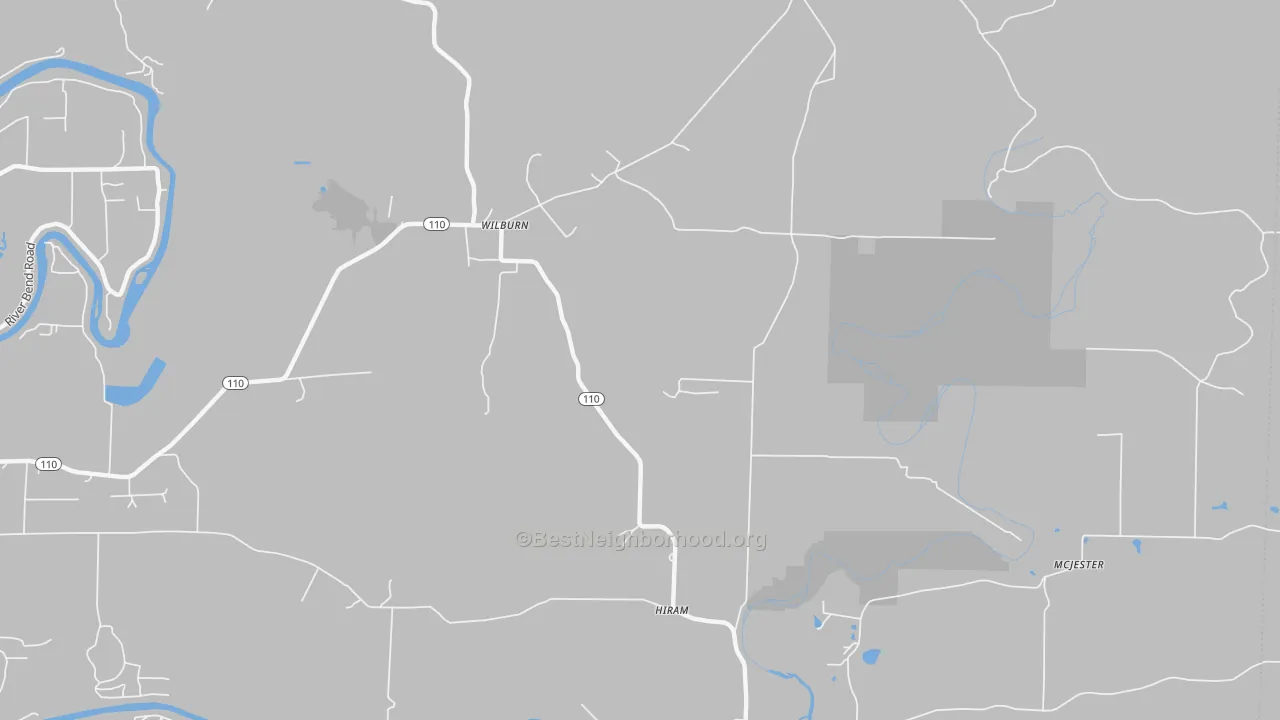 Walk Grade map of 72179, AR, walkable areas in green and car-dependent areas in red