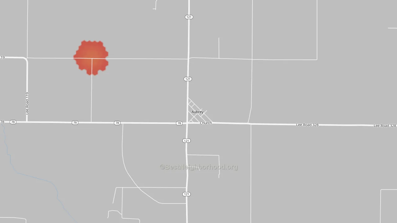 Walk Grade map of 72311, AR, walkable areas in green and car-dependent areas in red