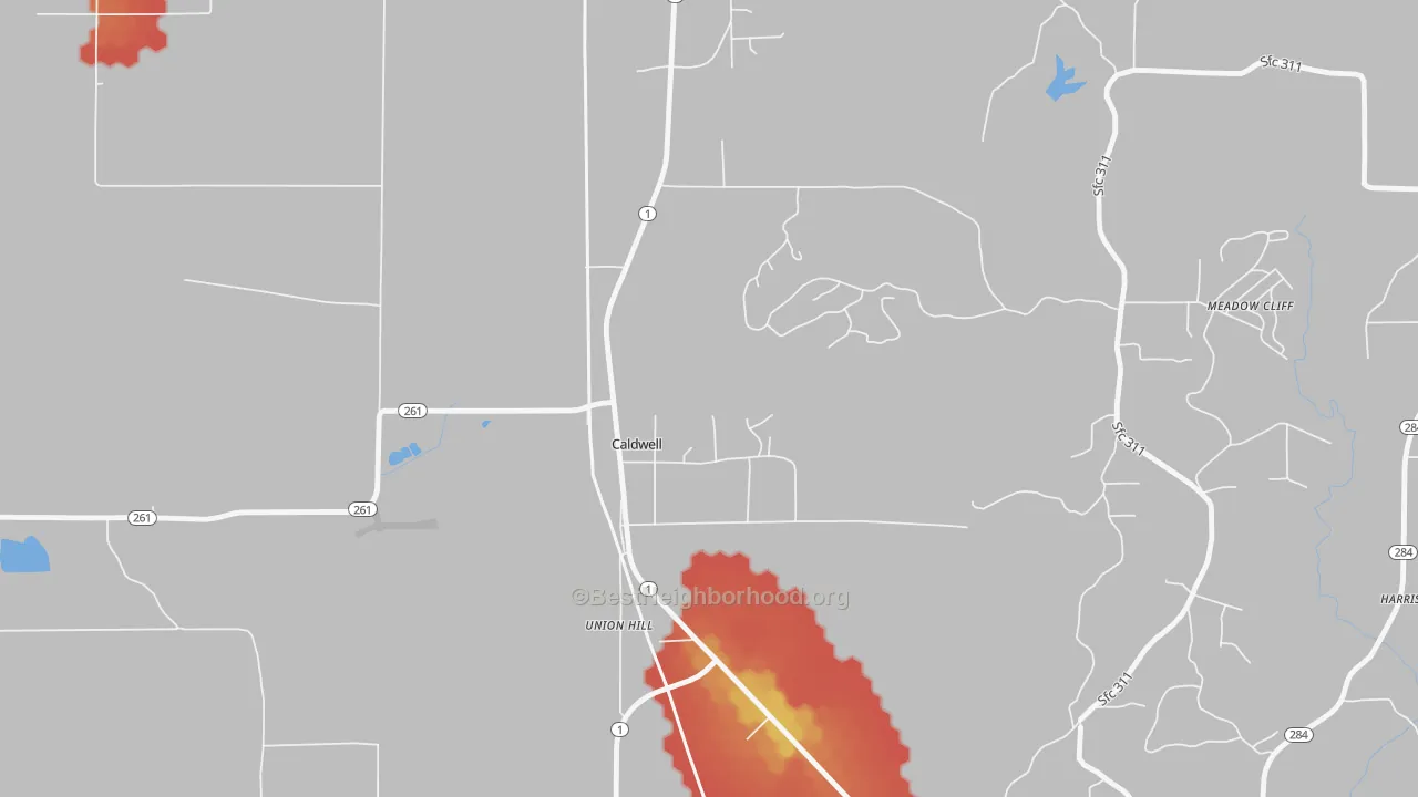 Walk Grade map of 72322, AR, walkable areas in green and car-dependent areas in red