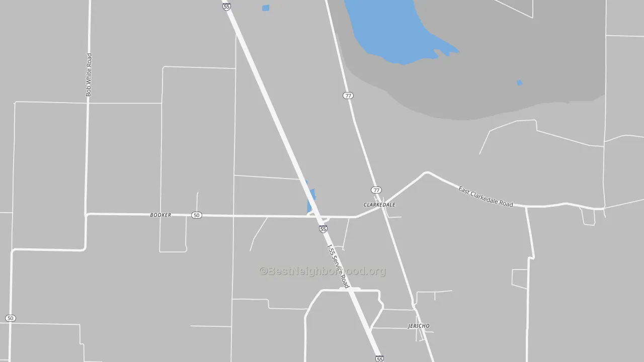 Walk Grade map of 72325, AR, walkable areas in green and car-dependent areas in red