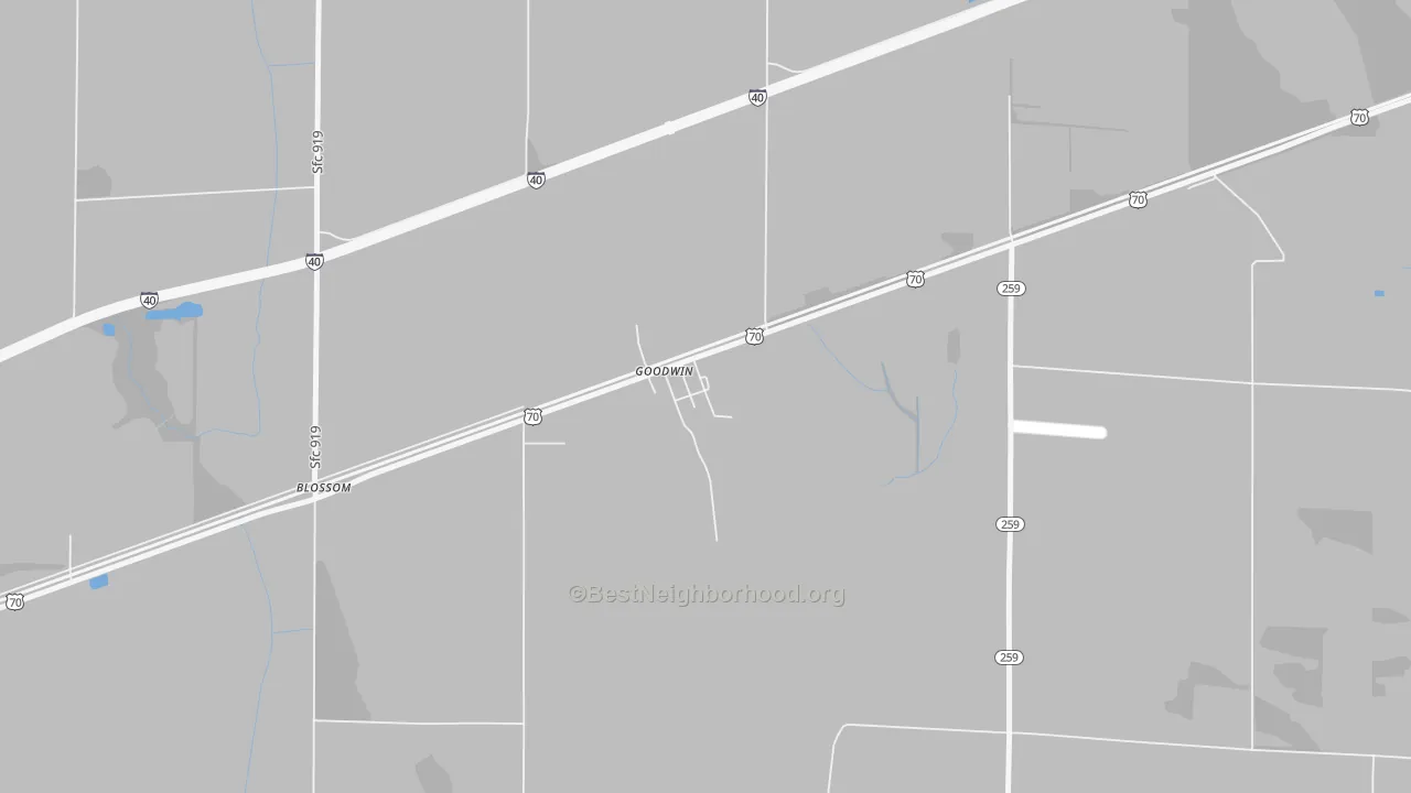 Walk Grade map of 72340, AR, walkable areas in green and car-dependent areas in red