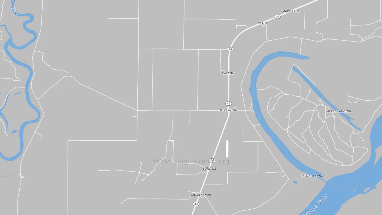 Walk Grade map of 72367, AR, walkable areas in green and car-dependent areas in red