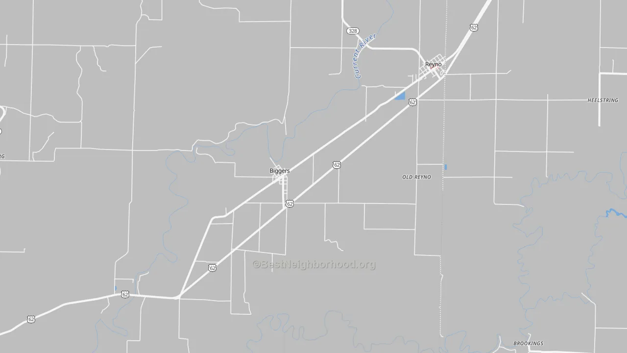 Walk Grade map of 72413, AR, walkable areas in green and car-dependent areas in red
